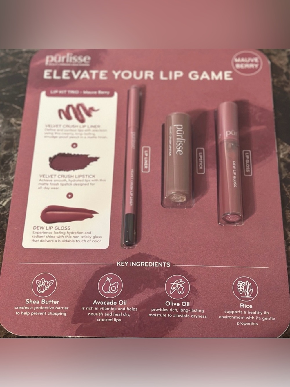 Purlisse Lip Kit Trio Mauve Berry Elevate Your Lip Game 3 In 1 Set